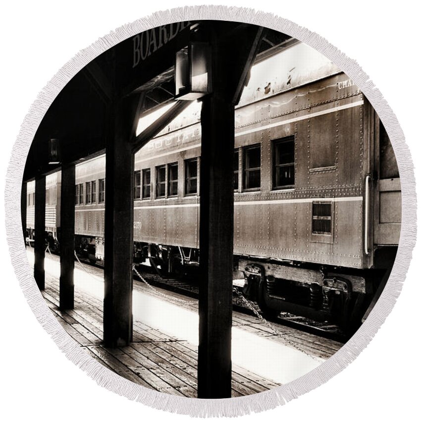 Union Pacific Railroad Round Beach Towel featuring the photograph Old Town Train Depot by Sally Bauer