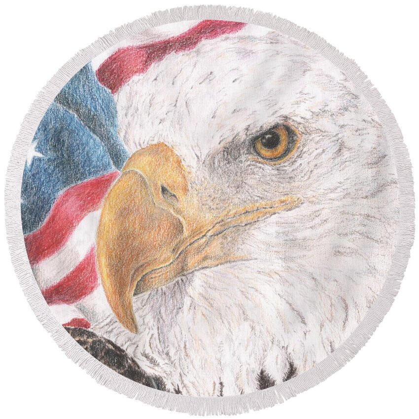 Eagle Round Beach Towel featuring the drawing Old Values by Pris Hardy