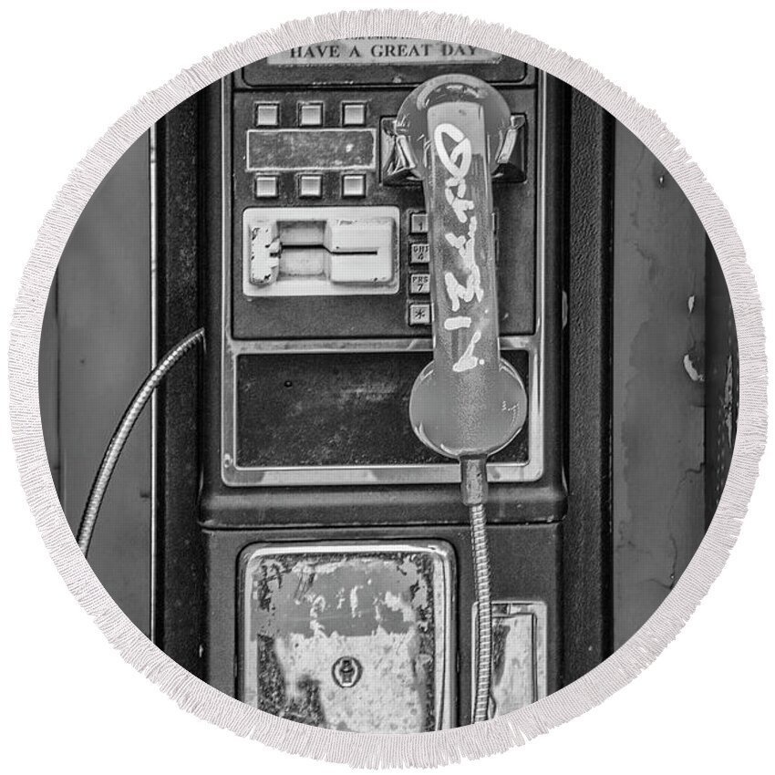 Telephone Round Beach Towel featuring the photograph Old Vintage Coin Operated Phone Booth by Randall Nyhof