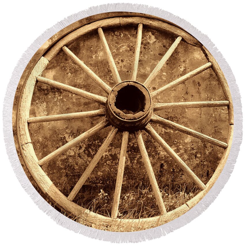 Wagon Round Beach Towel featuring the photograph Old Wagon Wheel by American West Legend By Olivier Le Queinec