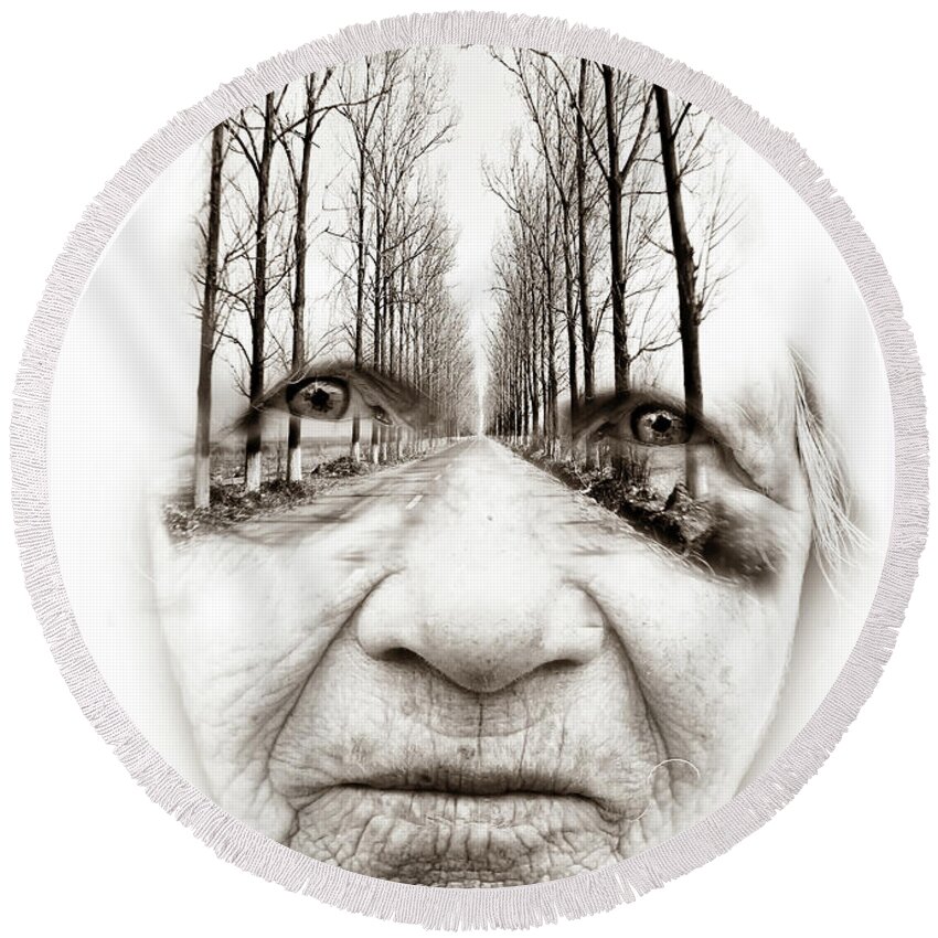 Old Woman Round Beach Towel featuring the photograph Old woman by Daliana Pacuraru