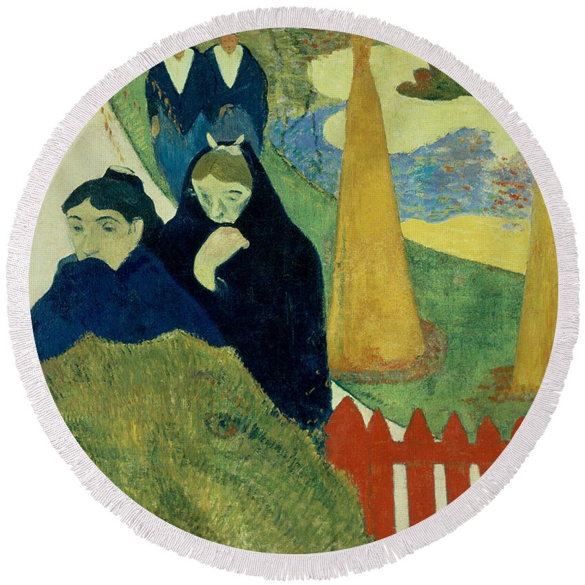 Old Women Of Arles Round Beach Towel featuring the painting Old Women of Arles by Paul Gauguin