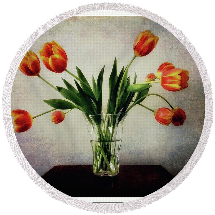 Tulips Round Beach Towel featuring the photograph Old World Tulips by Peggy Dietz