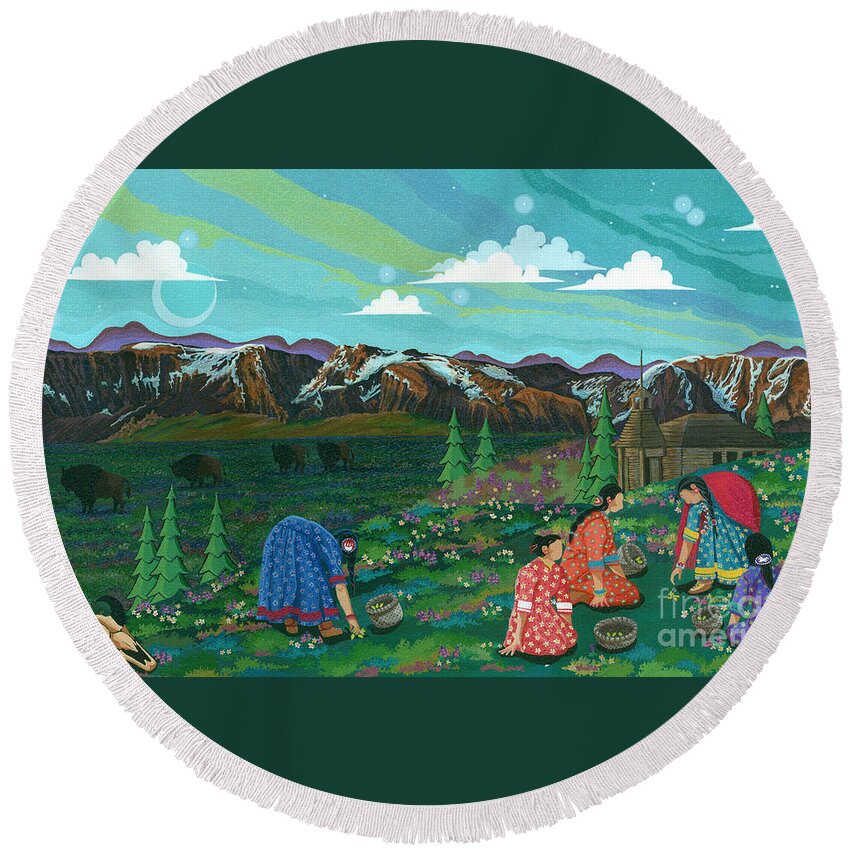 Native American Paintings Round Beach Towel featuring the painting Olde Way the Best Way by Chholing Taha