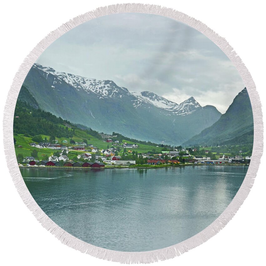 Olden Fjords Round Beach Towel featuring the photograph Olden On Nordfjord by Terence Davis