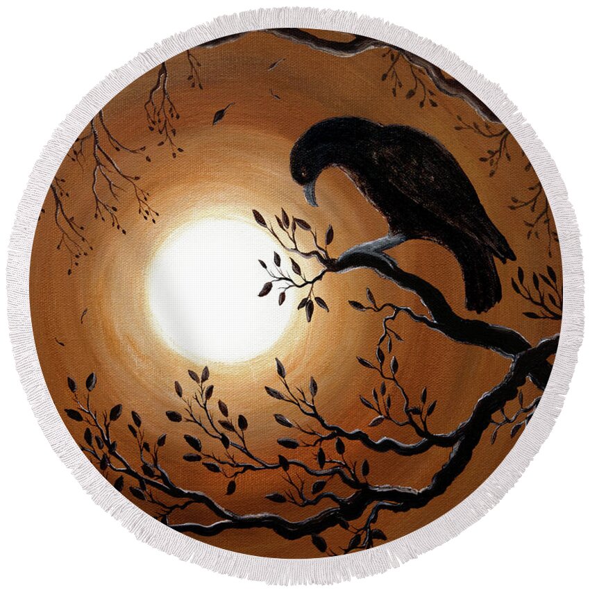 Moon Round Beach Towel featuring the painting Ominous Bird of Yore by Laura Iverson