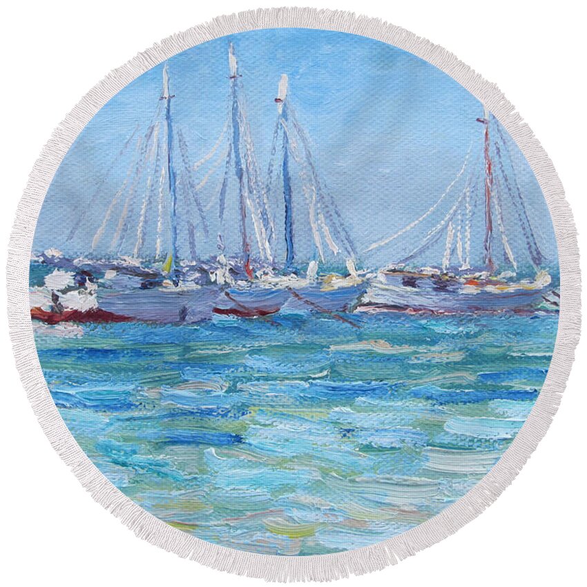 On A Clear Day Round Beach Towel featuring the painting On A Clear Day by Ritchie Eyma