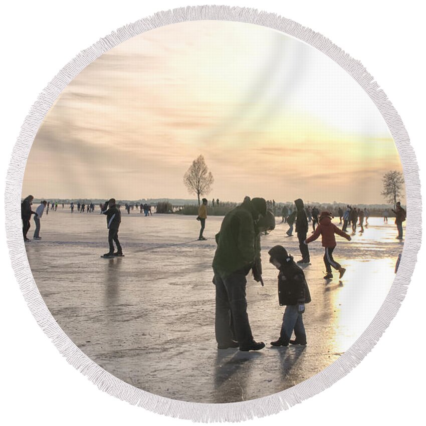 Winter Round Beach Towel featuring the photograph On ice by Patricia Hofmeester