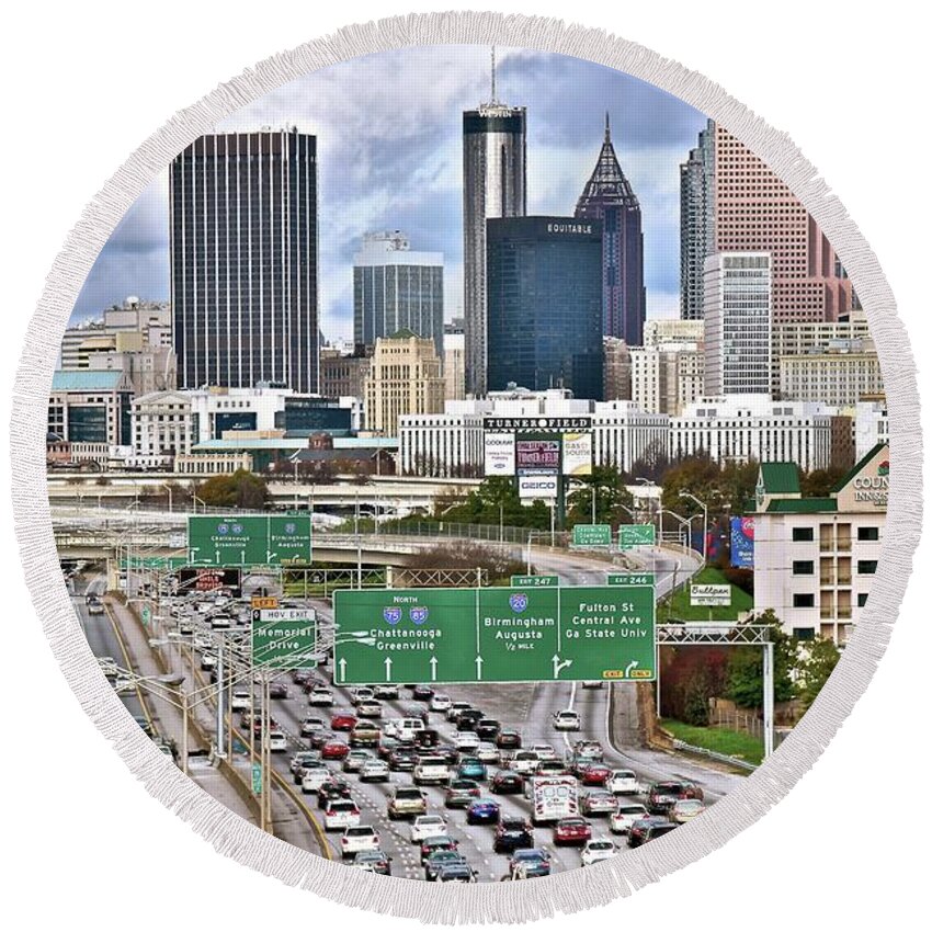 Atlanta Round Beach Towel featuring the photograph On the Highways and Byways by Frozen in Time Fine Art Photography