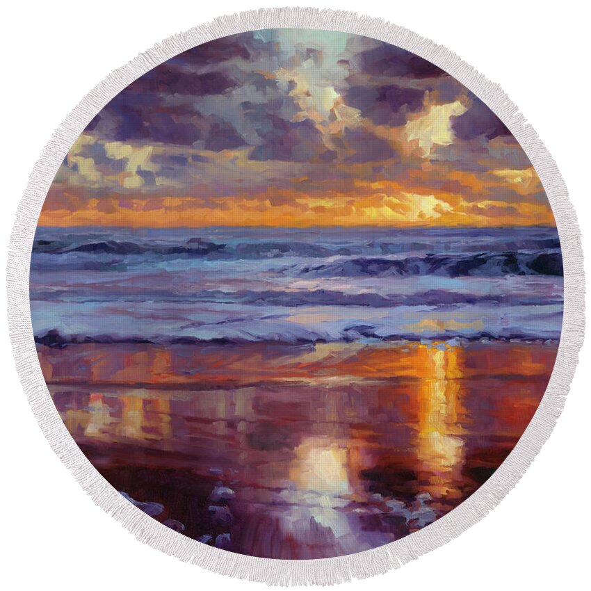 Ocean Round Beach Towel featuring the painting On the Horizon by Steve Henderson