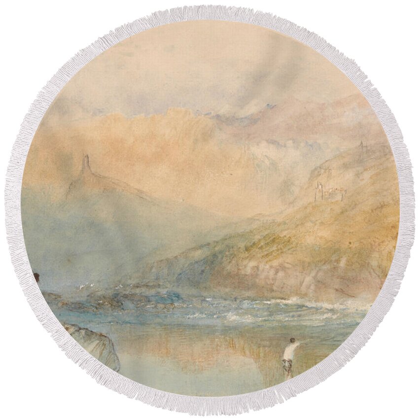 19th Century Art Round Beach Towel featuring the painting On the Mosell Near Traben Trarbach by Joseph Mallord William Turner
