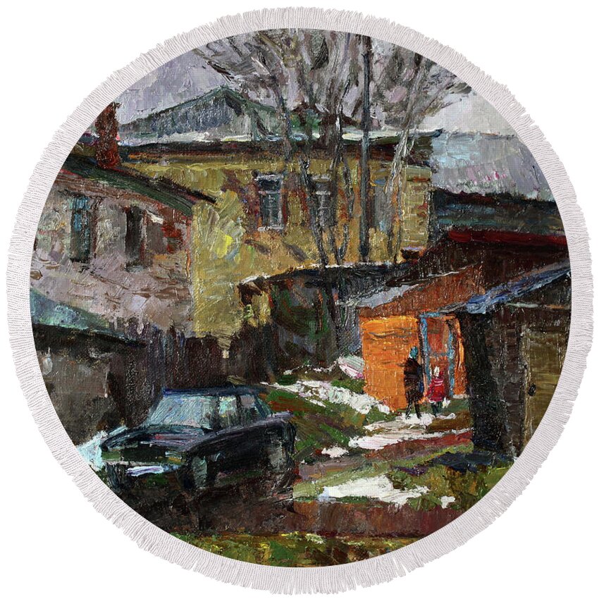  Round Beach Towel featuring the painting On the outskirts of Borovsk by Juliya Zhukova