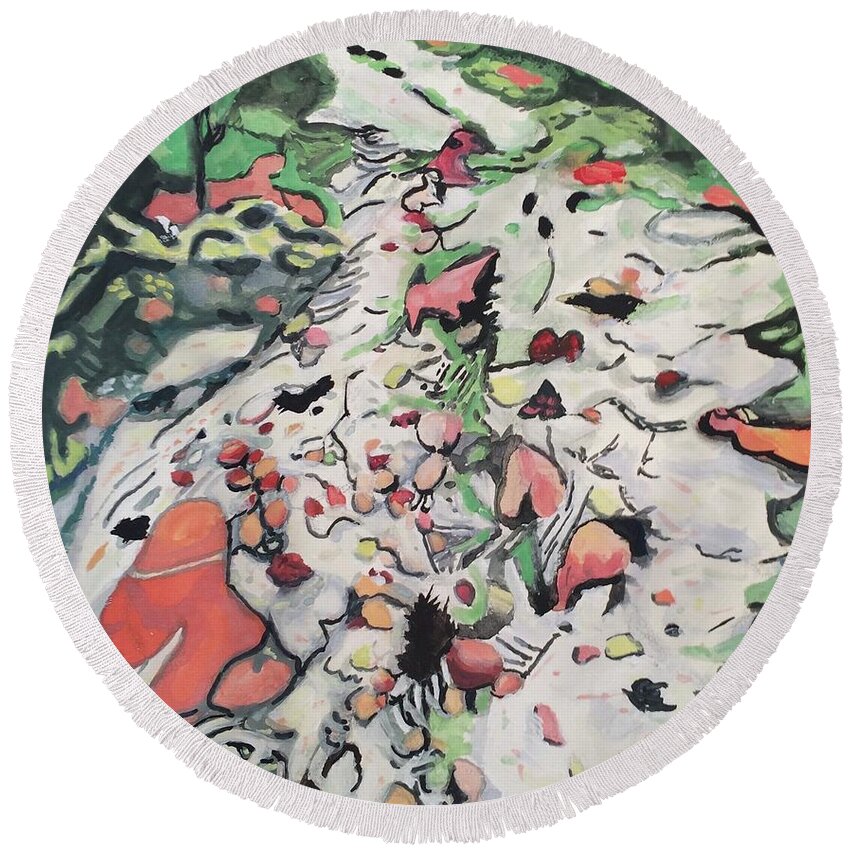 Landscape Round Beach Towel featuring the painting On the Path by Enrique Ojembarrena