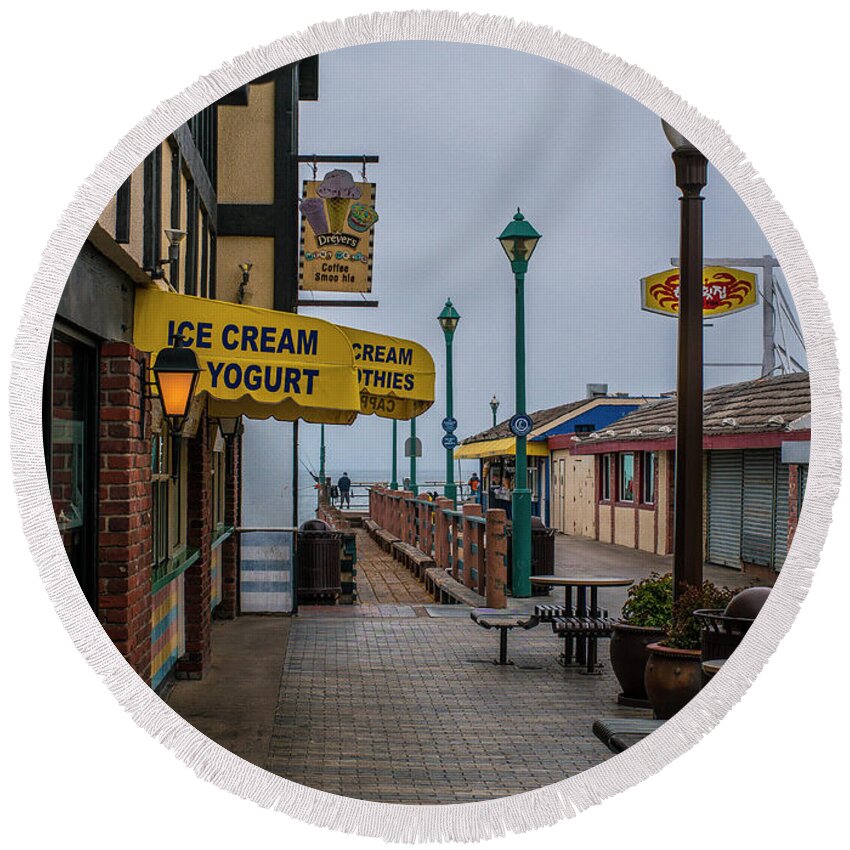  Round Beach Towel featuring the photograph On the Pier by Michael Hope