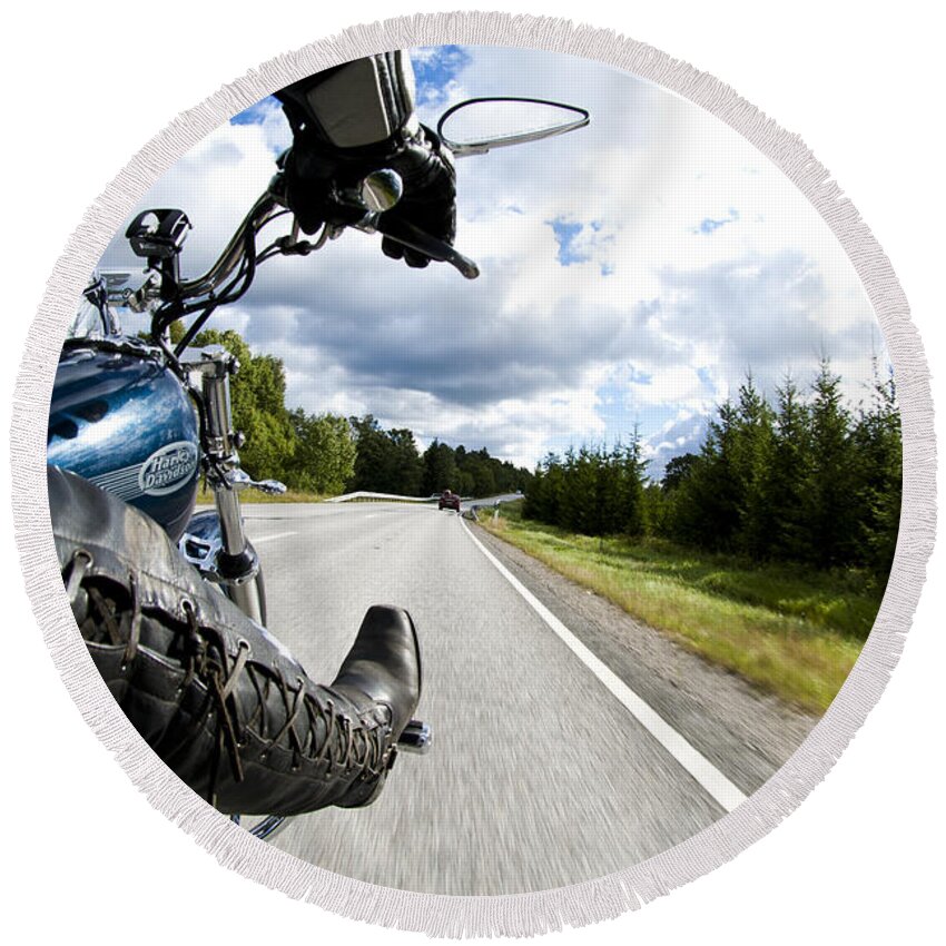 Harley Round Beach Towel featuring the photograph On the Road by Micah May