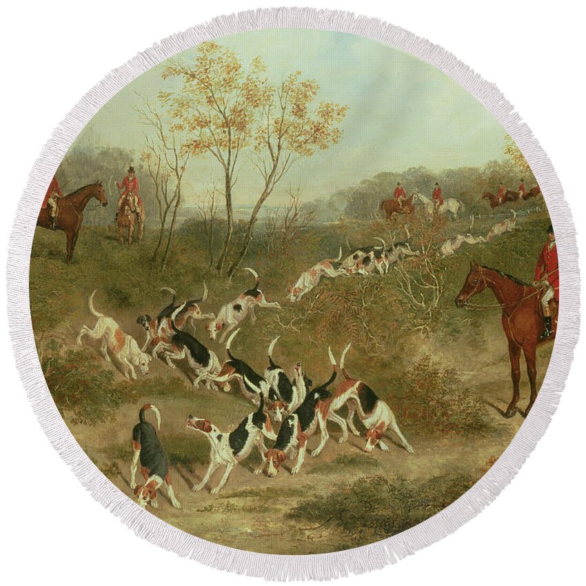The Round Beach Towel featuring the painting On the Scent by James Russell Ryott