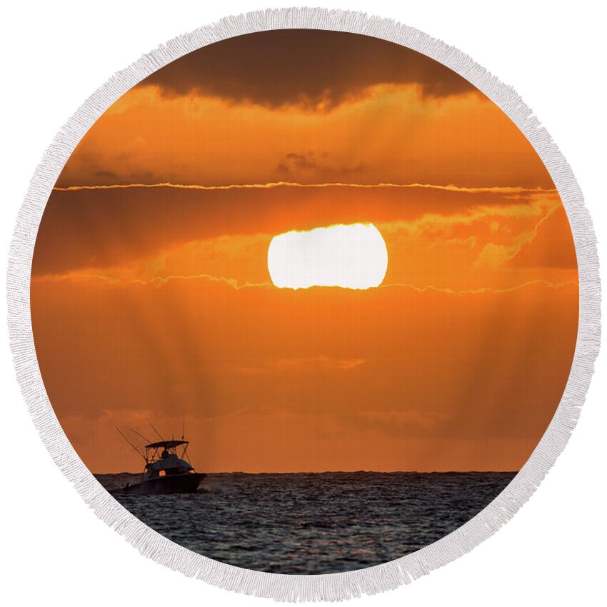 Boat Round Beach Towel featuring the photograph On the Water by David Buhler