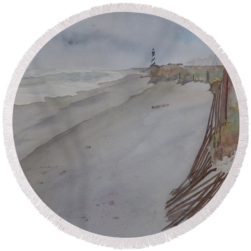 Old Hatteras Lighthouse Round Beach Towel featuring the painting Once there was a Lighthouse by Joel Deutsch