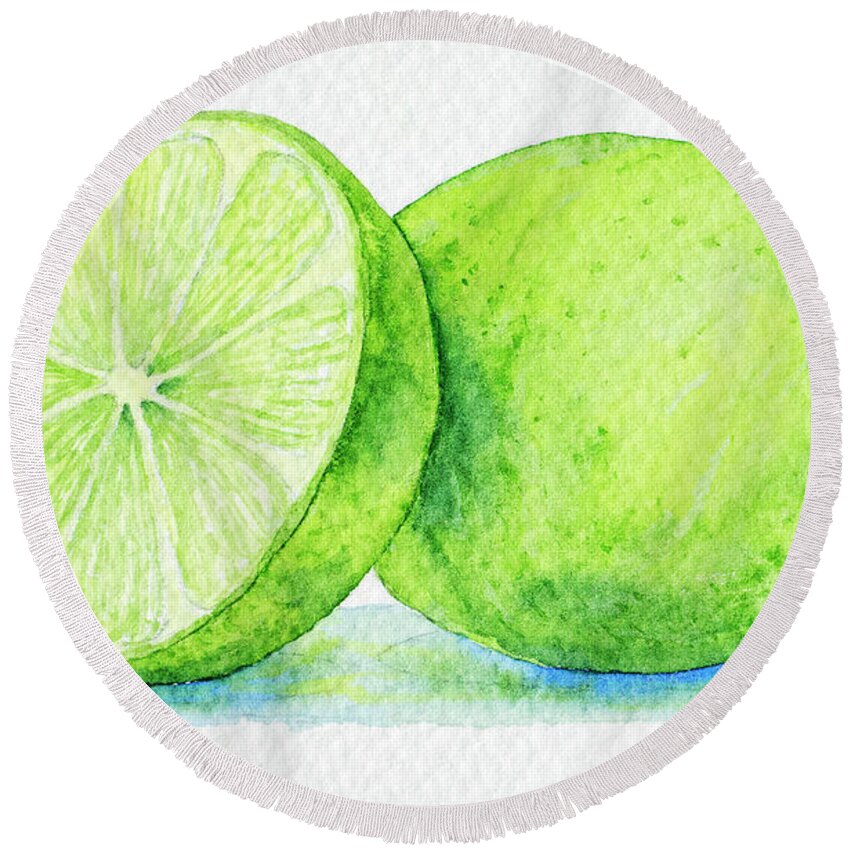 One Round Beach Towel featuring the painting One And A Half Limes by Rebecca Davis