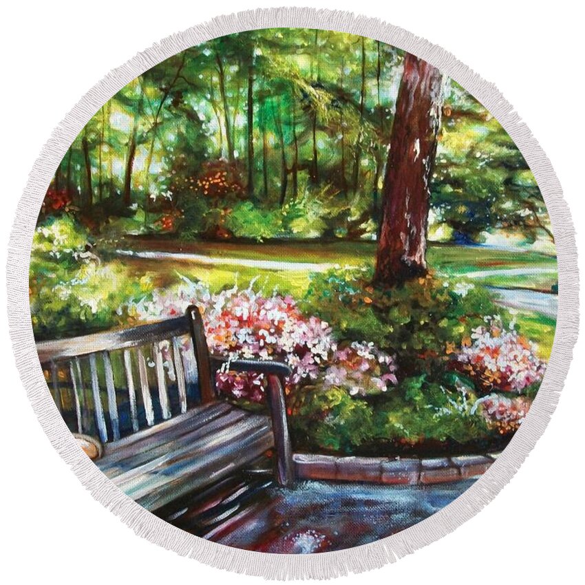Landscape Round Beach Towel featuring the painting One Day by Emery Franklin