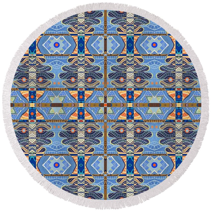 Blue Round Beach Towel featuring the digital art One Earth One People by Helena Tiainen