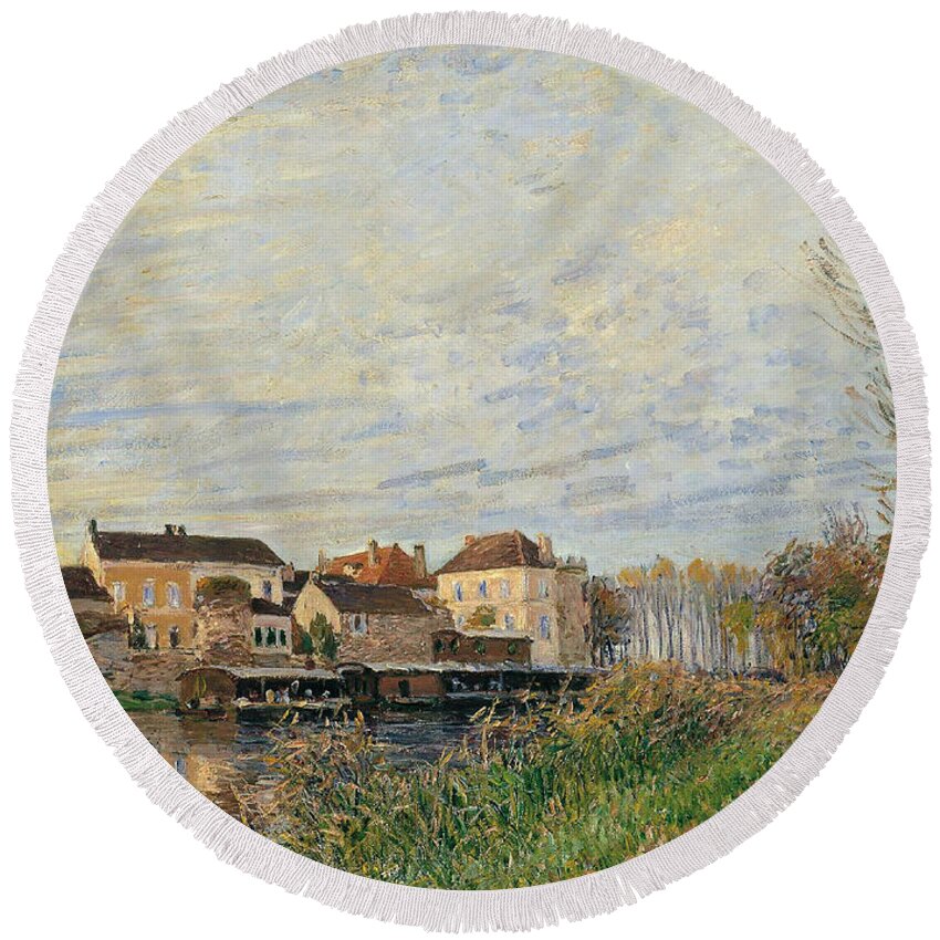 Alfred Sisley Round Beach Towel featuring the painting One Evening at Moret End of October by Alfred Sisley