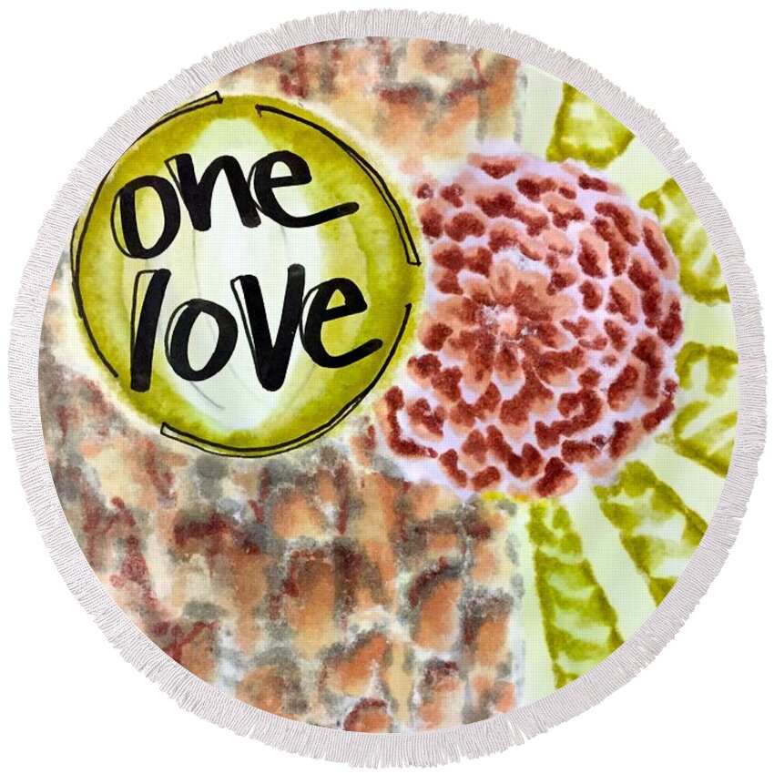 One Round Beach Towel featuring the painting One Love by Vonda Drees