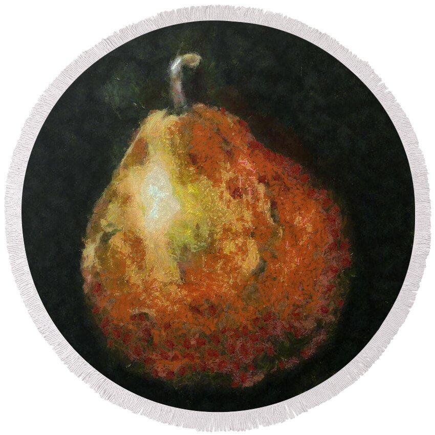 Pear Round Beach Towel featuring the painting One pear by Dragica Micki Fortuna