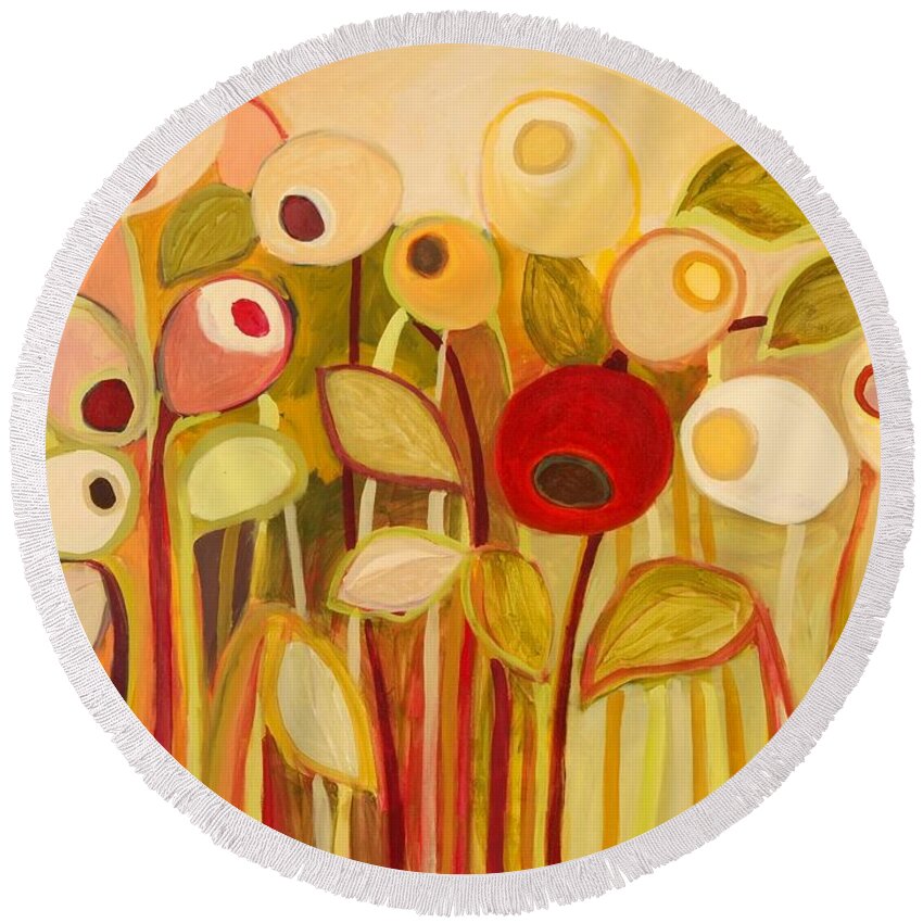 Floral Round Beach Towel featuring the painting One Red Posie by Jennifer Lommers