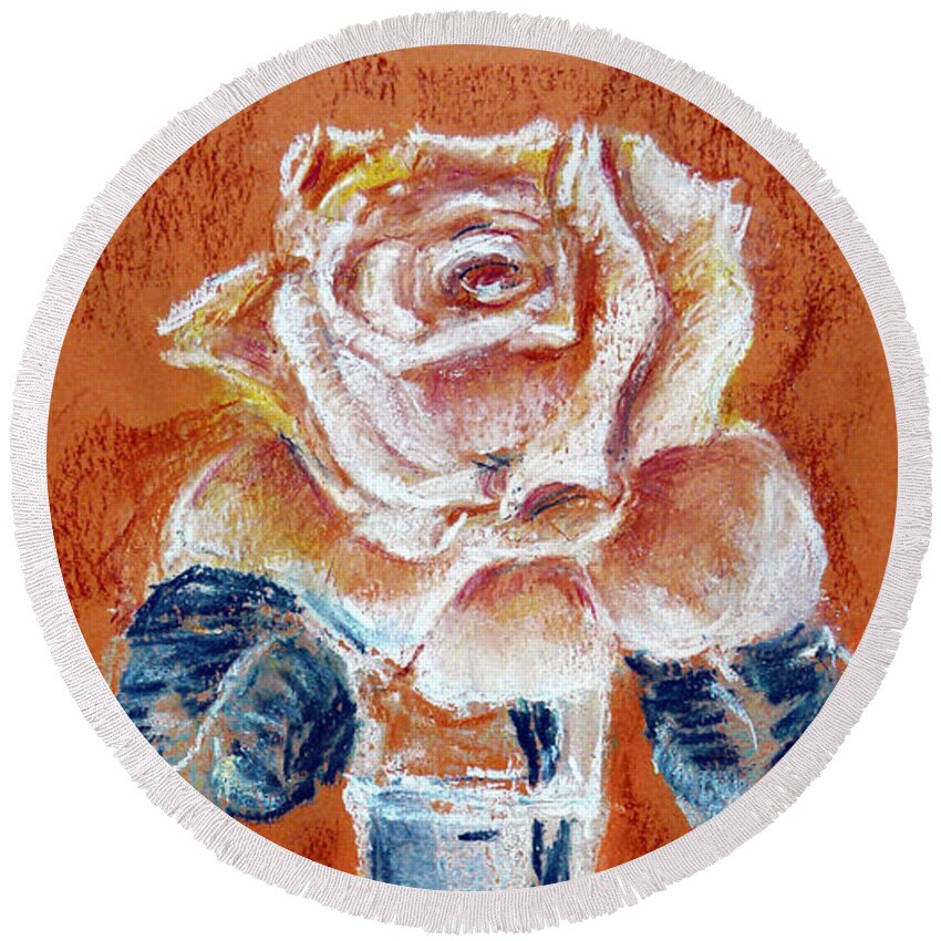 Still Life Round Beach Towel featuring the painting One Rose by Jasna Dragun