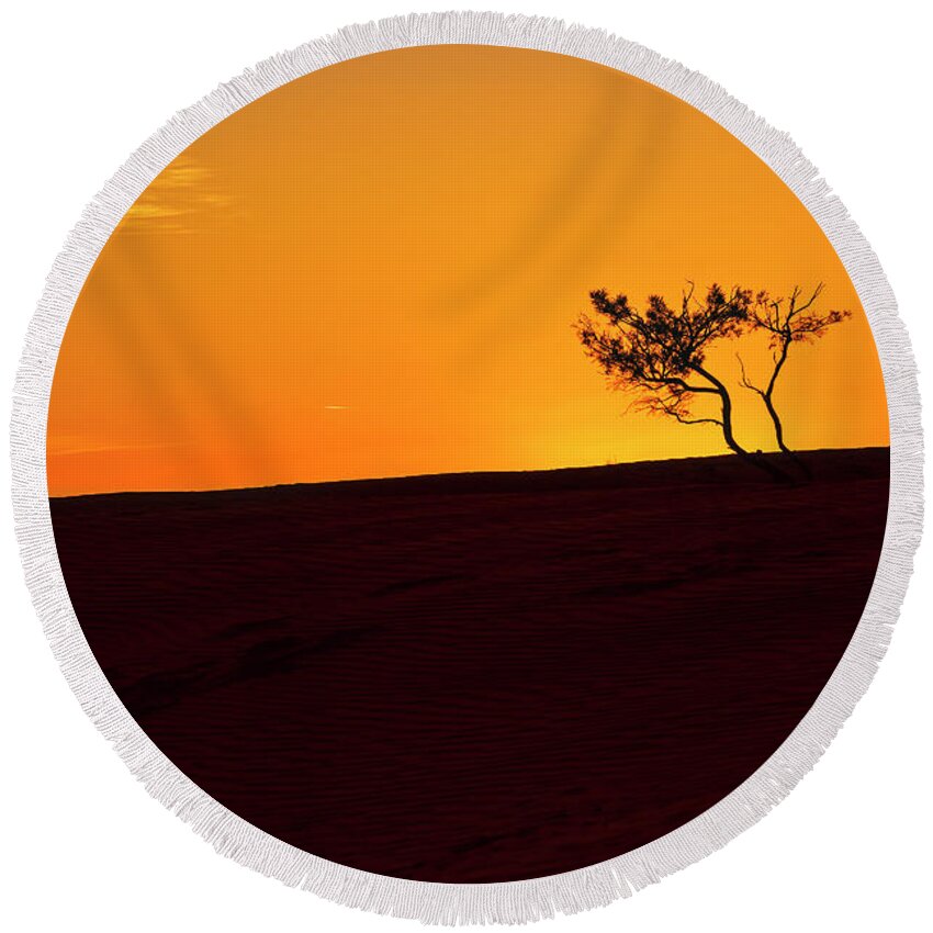 Dune Round Beach Towel featuring the photograph One Tree Hill by Catherine Reading