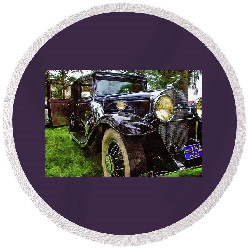 Hdr Round Beach Towel featuring the photograph One Very Nice 1931 Caddy by Thom Zehrfeld