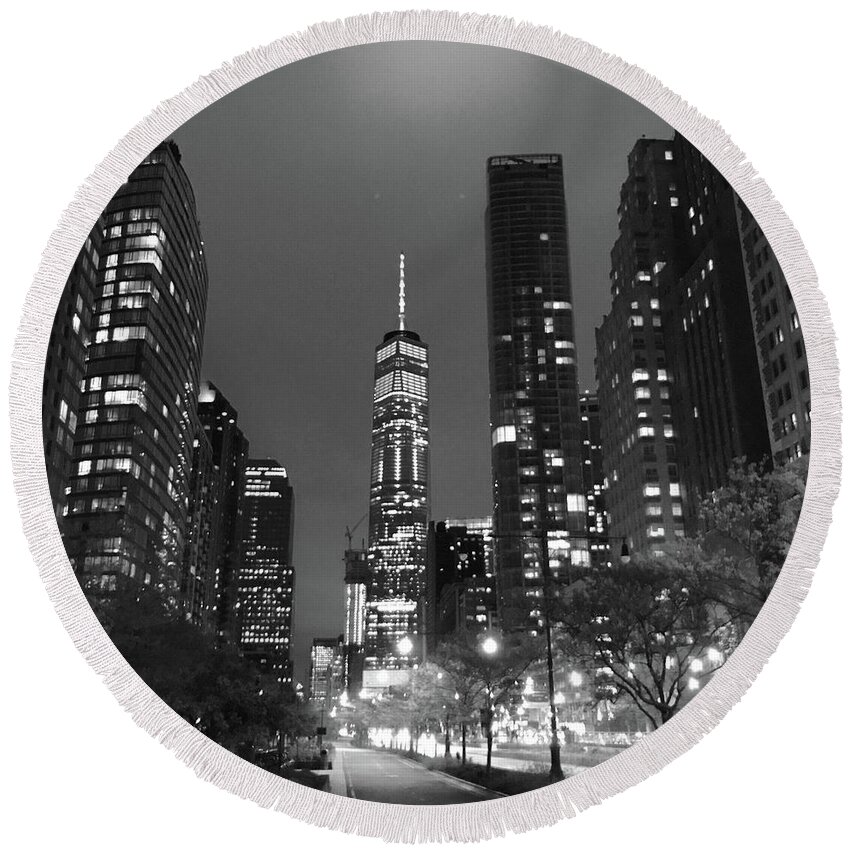 One World Trade Center Round Beach Towel featuring the photograph One World by Dennis Richardson