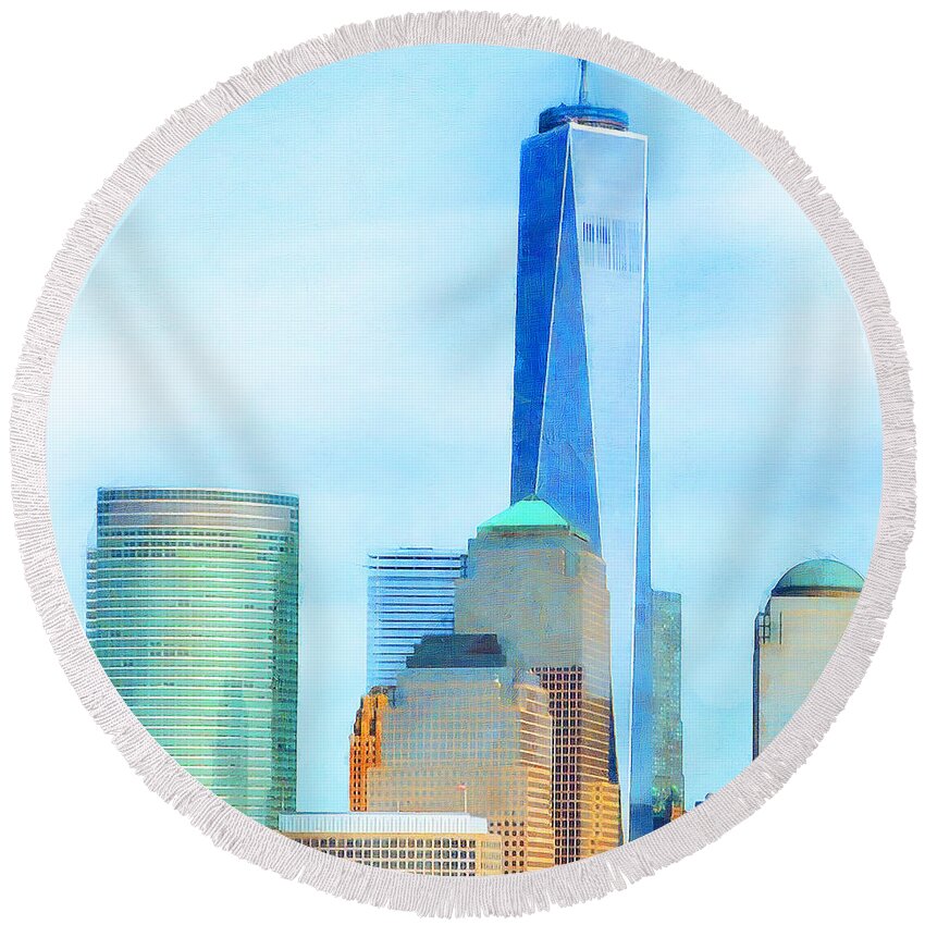 Wingsdomain Round Beach Towel featuring the photograph One World Trade Center Lower Manhatten New York Skyline 20180506 square by Wingsdomain Art and Photography