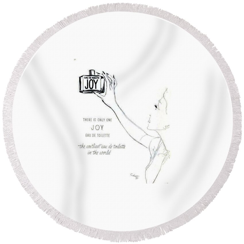 Vintage Perfume Ad Round Beach Towel featuring the digital art Only One by Kim Kent