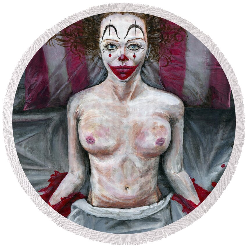 Clown Round Beach Towel featuring the painting Only Resting by Matthew Mezo