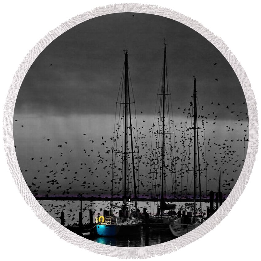 Black & White Round Beach Towel featuring the photograph Onslaught by Laurette Escobar