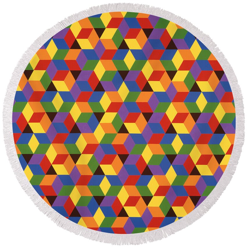 Abstract Round Beach Towel featuring the painting Open Hexagonal Lattice I by Janet Hansen