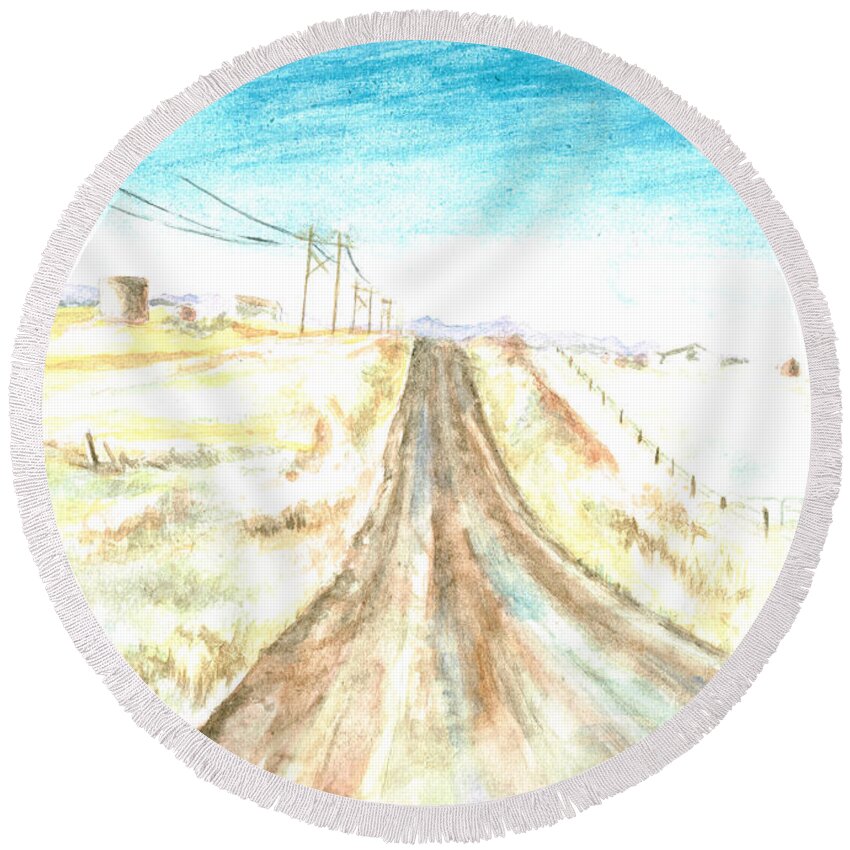 Road Round Beach Towel featuring the painting Country Road by Andrew Gillette