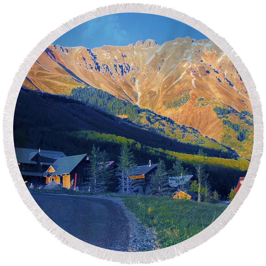 Opher Colorado Round Beach Towel featuring the digital art Opher Colorado by Annie Gibbons