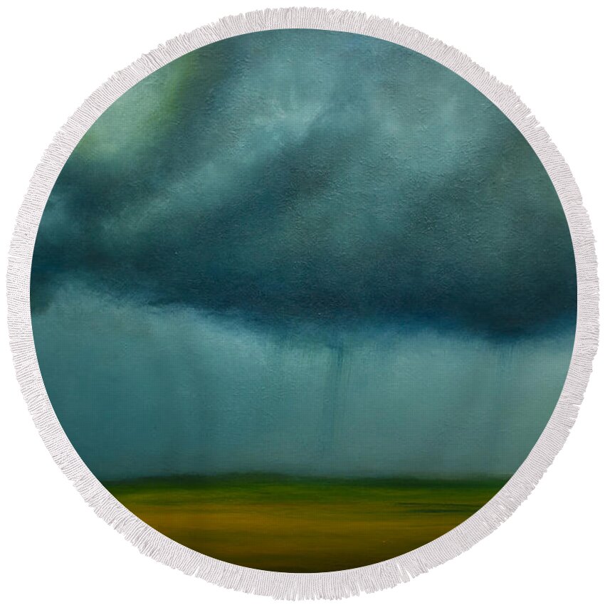 Derek Kaplan Art Storm Round Beach Towel featuring the painting Opt.97.15. Storm by Derek Kaplan