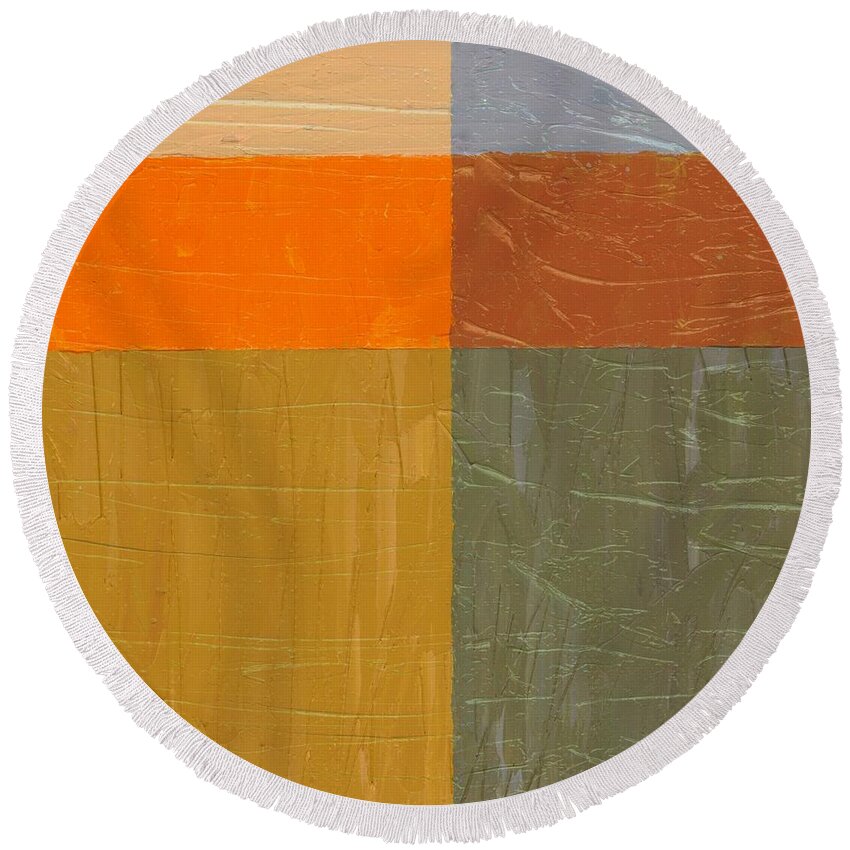 Paint Round Beach Towel featuring the painting Orange and Grey by Michelle Calkins