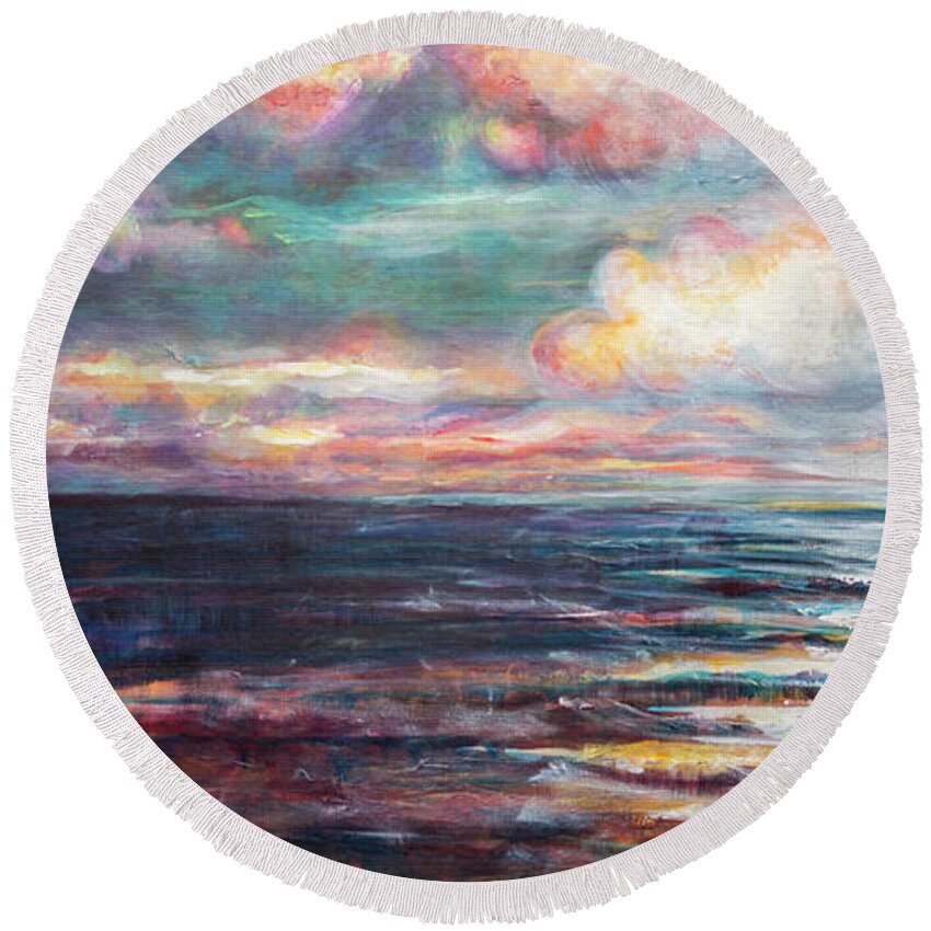 Beach Round Beach Towel featuring the painting Orange Beach Twilight by Francelle Theriot