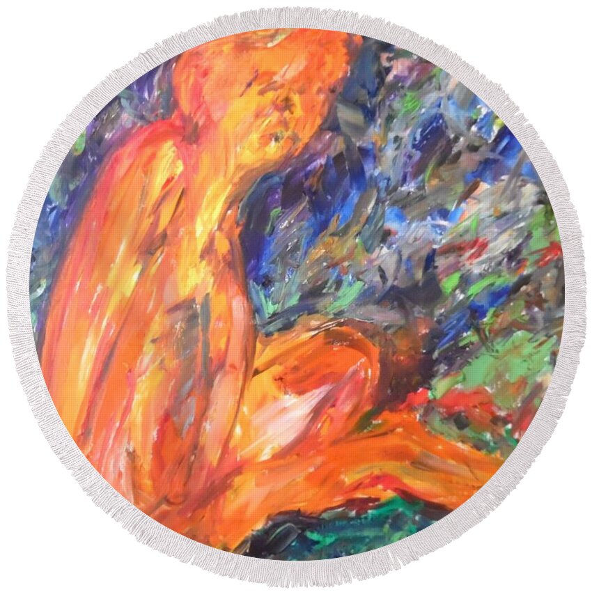 Orange Nymph Round Beach Towel featuring the painting Orange Nymph by Esther Newman-Cohen