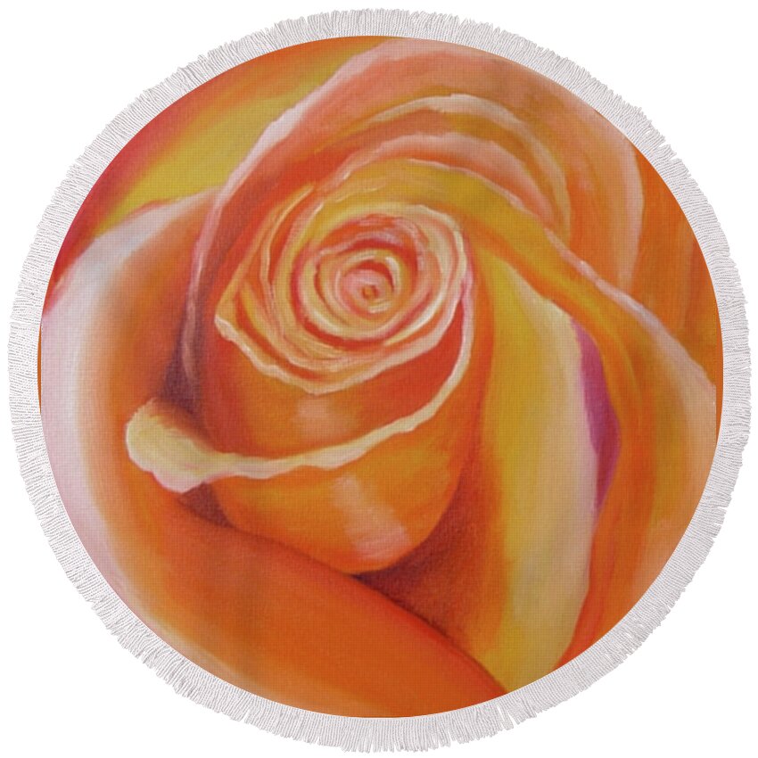 Orange Round Beach Towel featuring the painting Orange Rose by Quwatha Valentine