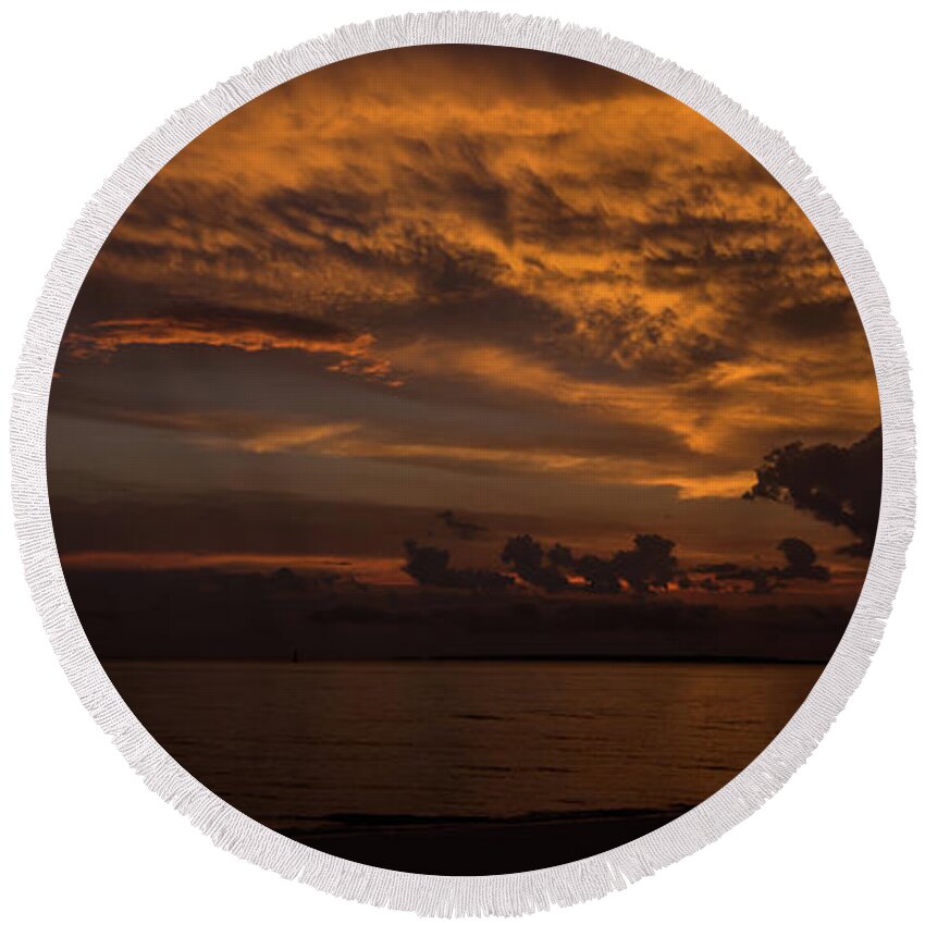 Alabama Round Beach Towel featuring the photograph Orange Skies of Orange Beach, Alabama by James-Allen