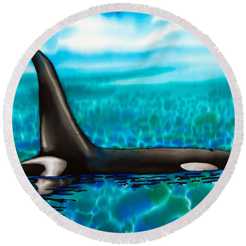  Orca Round Beach Towel featuring the painting Orca by Daniel Jean-Baptiste