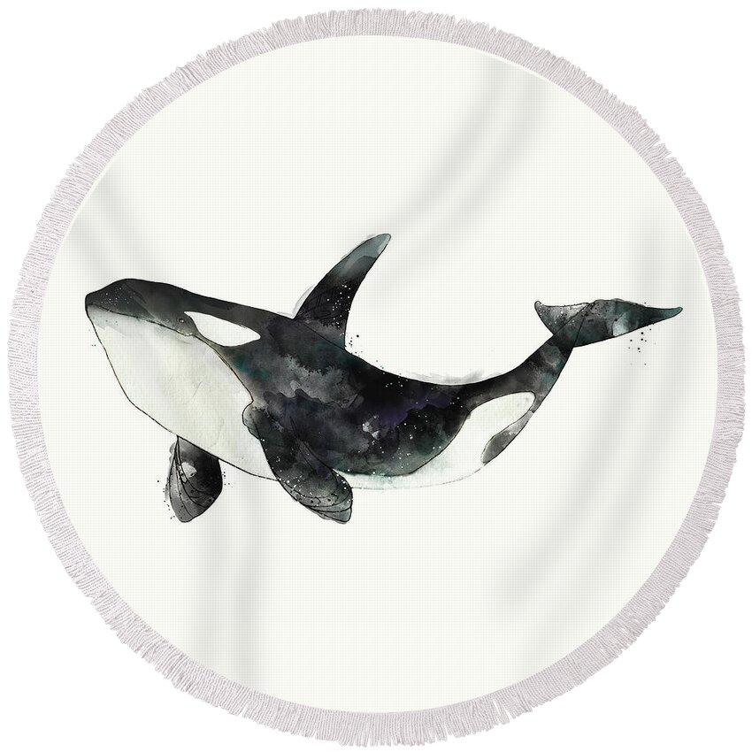 Orca Round Beach Towel featuring the painting Orca from Arctic and Antarctic Chart by Amy Hamilton