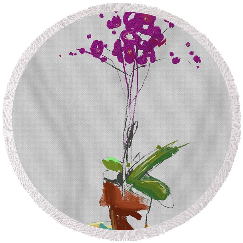 Floral Round Beach Towel featuring the mixed media Orchid by Russell Pierce