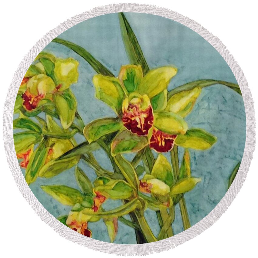 Orchids Round Beach Towel featuring the painting Orchids I by Vicki Baun Barry